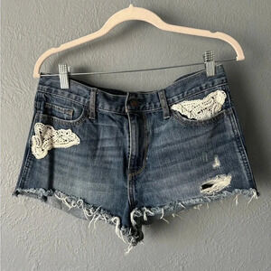 Hollister Blue Jean Shorts with White Lace Accents